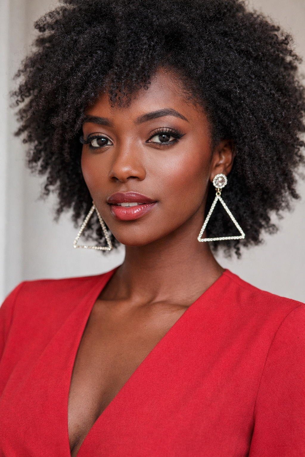 Crimson Spark Triangle Earrings