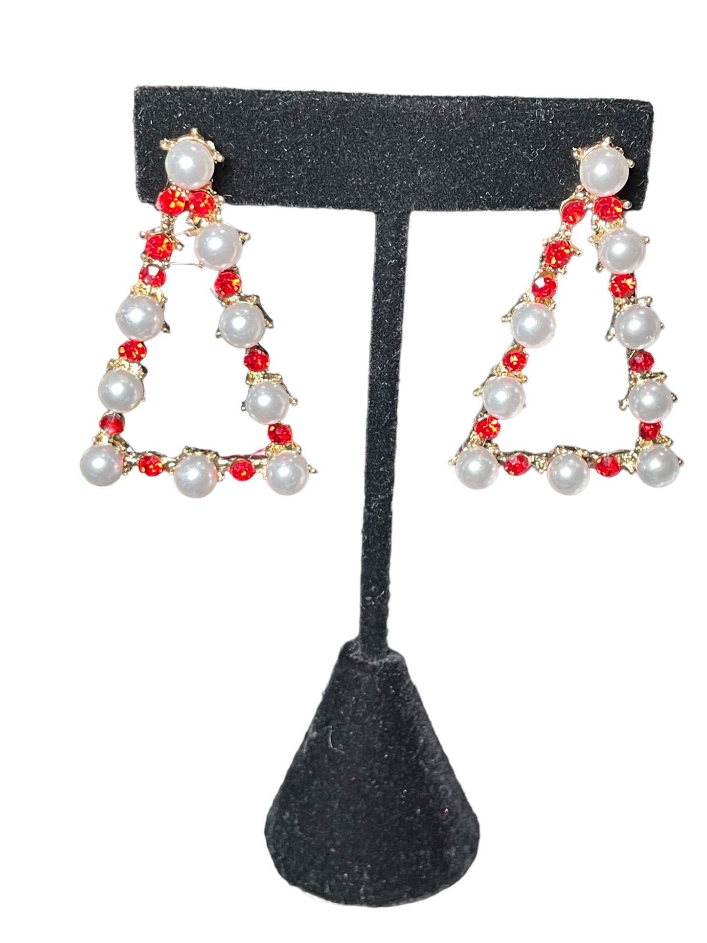 Crimson & Cream Pearl Pyramid Earrings
