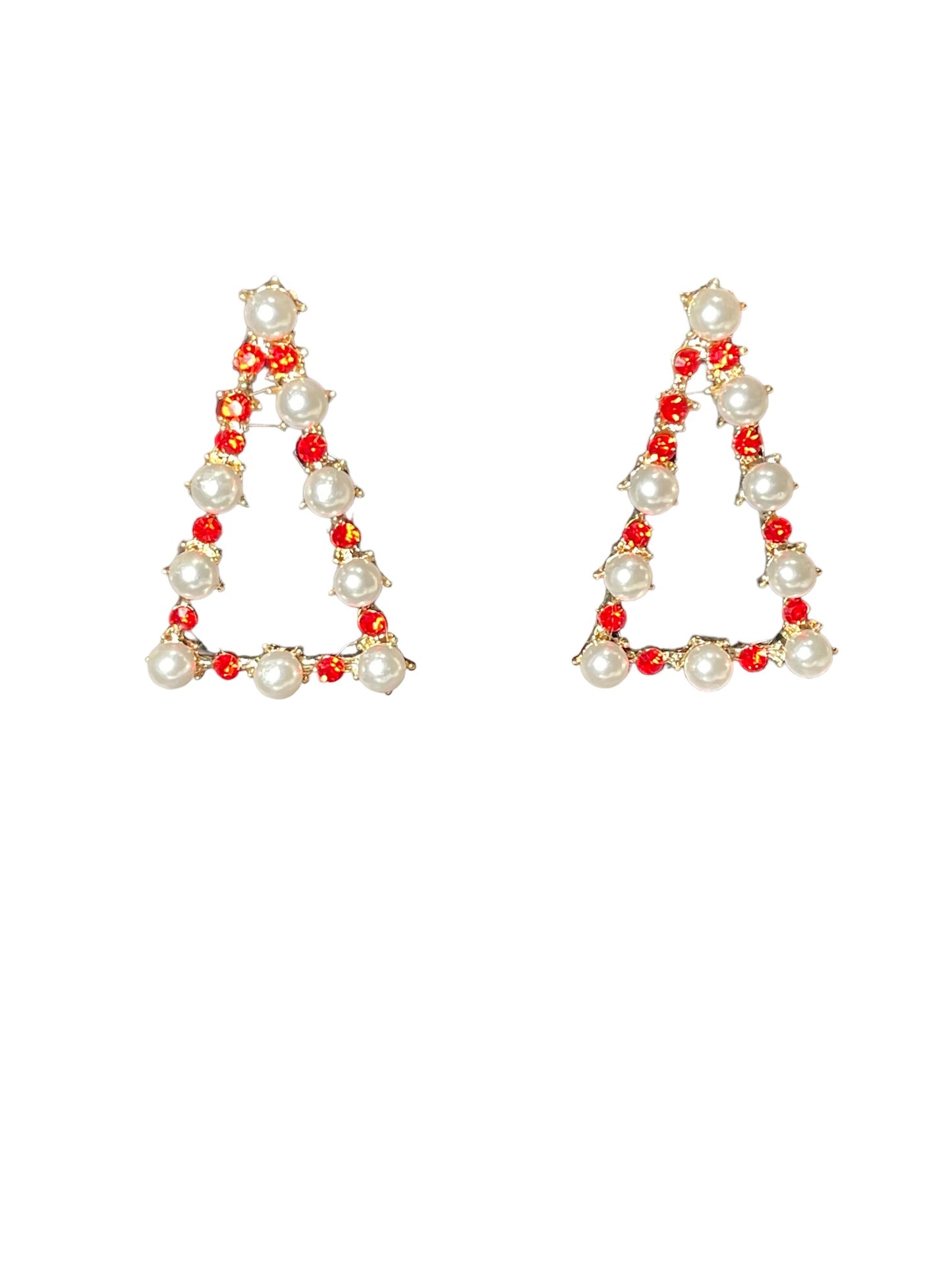 Crimson & Cream Pearl Pyramid Earrings