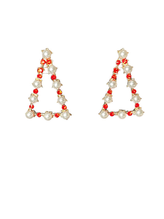 Crimson & Cream Pearl Pyramid Earrings