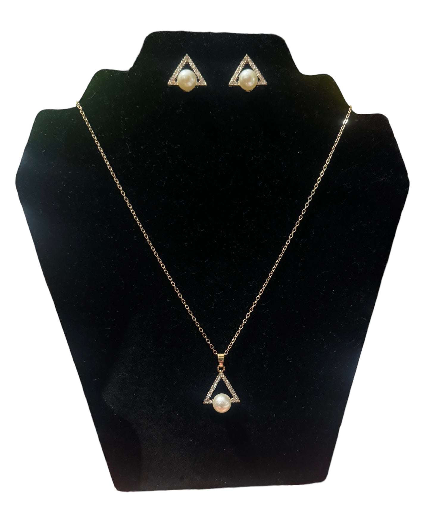 Pyramid & Pearl Necklace & Earring Set