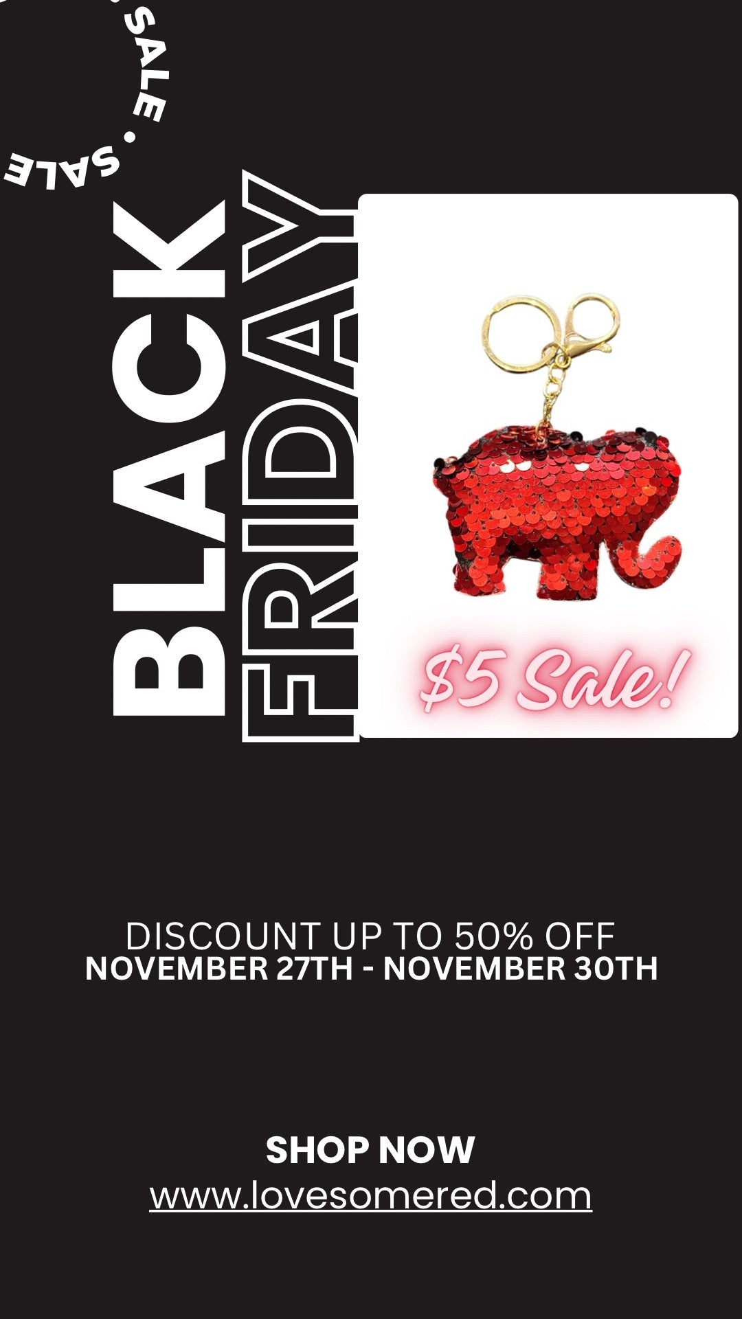 Black Friday Sequin Elephant Bag Charm