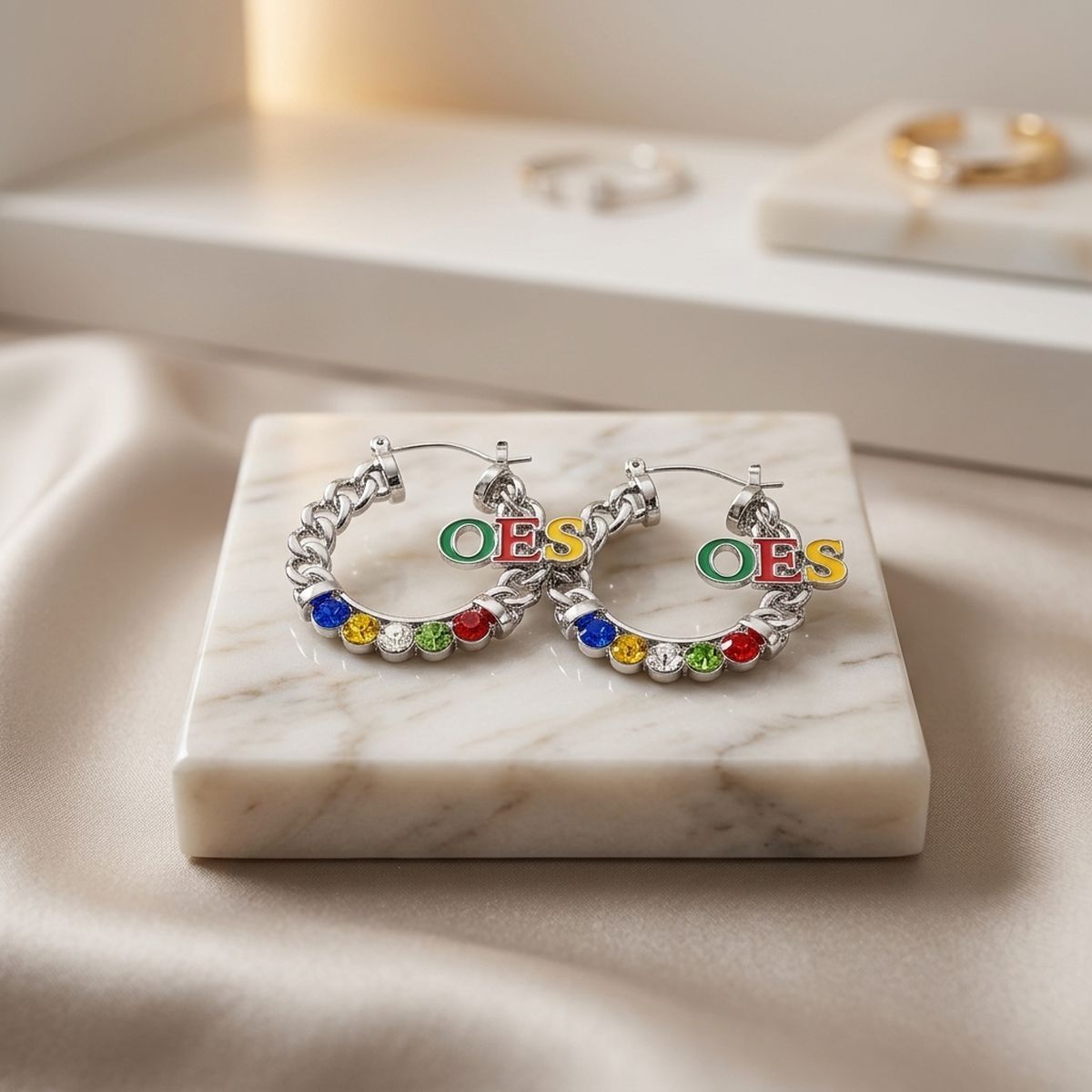 OES Rhinestone Chain Hoop Earrings
