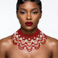 DST Cascading Red White Pearl Collar Necklace