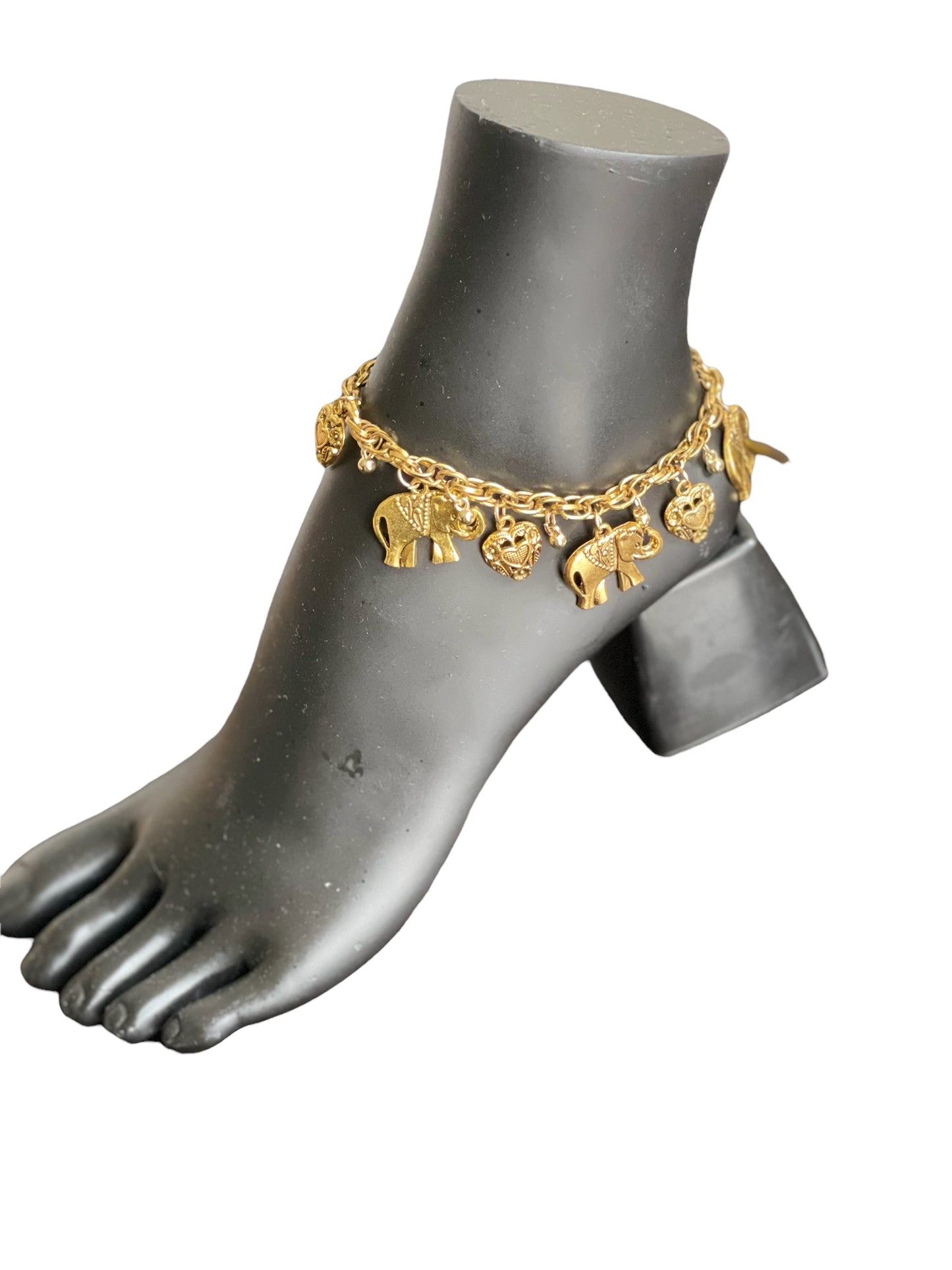 Elephant & Heart Ankle Bracelet - Gold