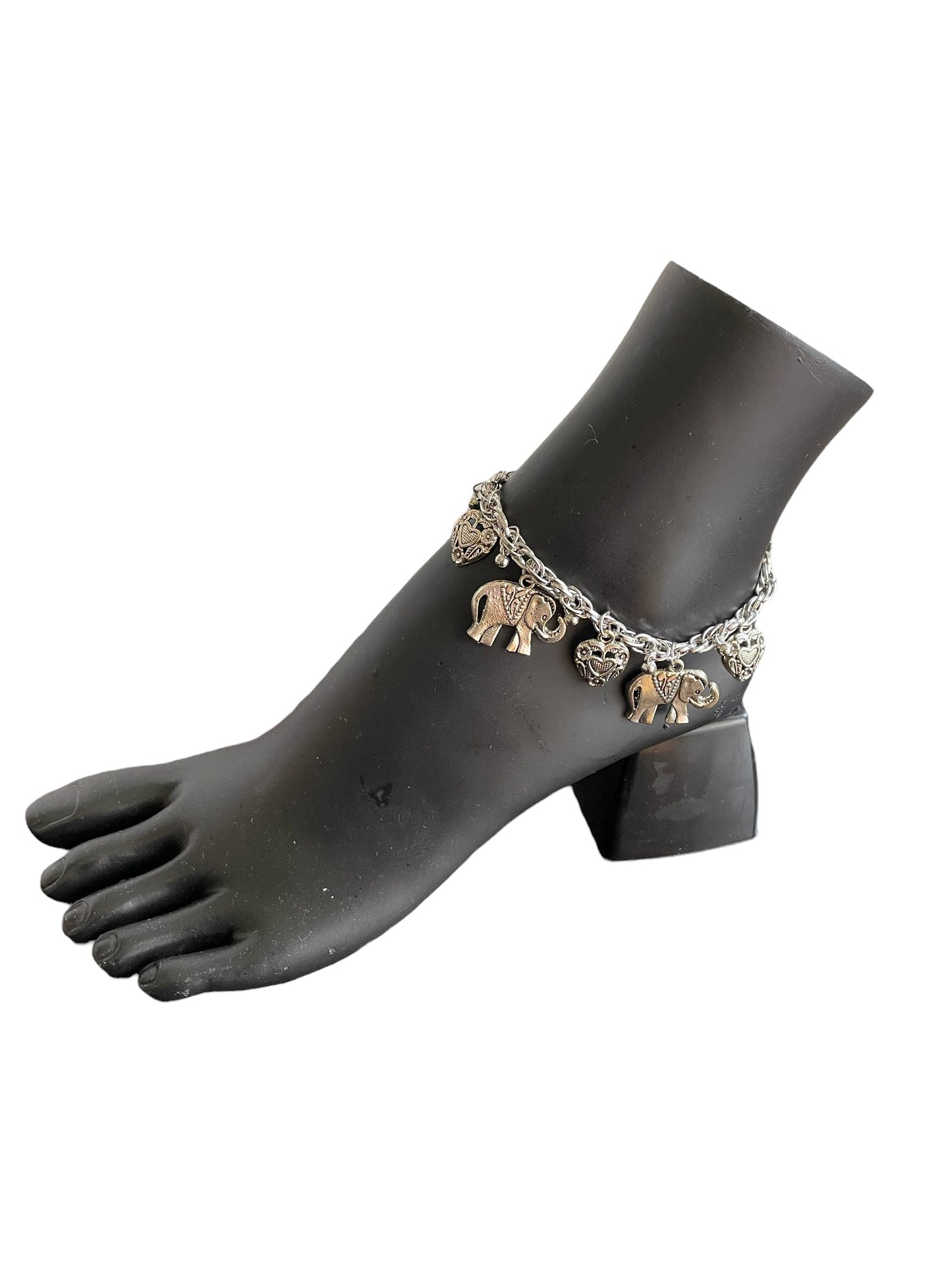 Elephant & Heart Ankle Bracelet - Silver